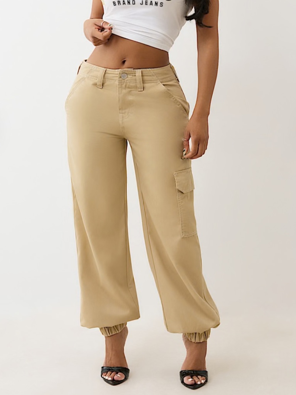 True Religion Bobbi Baggy Beige Cargo Joggers Women’s Size 28